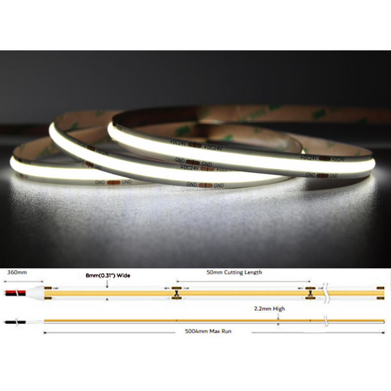 Taśma LED COB 8W/m 24V 6500K - 5m