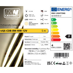 Taśma LED COB 8W/m 12V 4000K - 5m