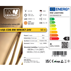 Taśma LED COB 8W/m 24V 2700K - 50m